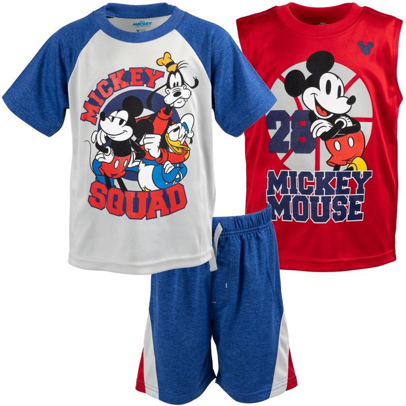 Disney Lion King Toy Story Mickey Mouse Cars T-Shirt Tank Top and French Terry Shorts 3 Piece Outfit Set Toddler, 1 of 10