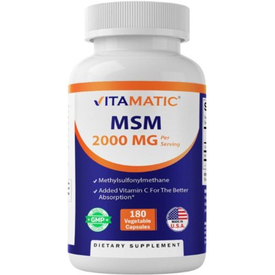 MSM 2000 mg with Vitamin C 75mg - 180 Veg Capsules