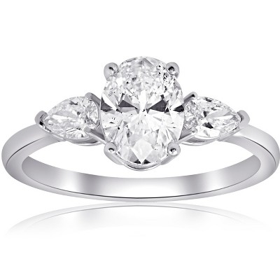 Pompeii3 1 1/2CT Oval & Pear Shape Diamond Engagement Ring 14k White Gold