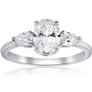 Pompeii3 1 1/2CT Oval & Pear Shape Diamond Engagement Ring 14k White Gold - 1 of 4