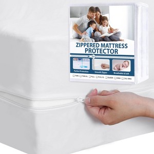 Aoibox Waterproof Zippered Mattress Protector Queen Size 6-Side Encasement Deep Pocket High-Quality Zipper Easy Care - 1 of 4
