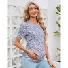 Women's Maternity Shirts Pregnancy Casual Floral Printed Tops Puff Short Sleeve Striped Ruched Side Tunic Top - 4 of 4