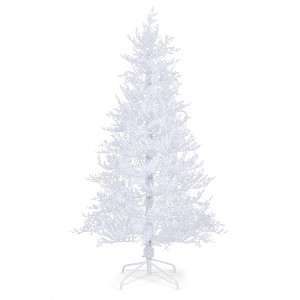 Costway 6 FT Pre-Lit Christmas Tree Snow Flocked Hinged 11 Lighting Modes with 300 Lights - 1 of 4