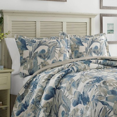 King Blue Cotton Tropical Palm Leaf Sham Set