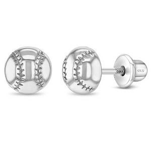 Girls' Polished Baseball Screw Back Sterling Silver Earrings - In Season Jewelry - 1 of 4