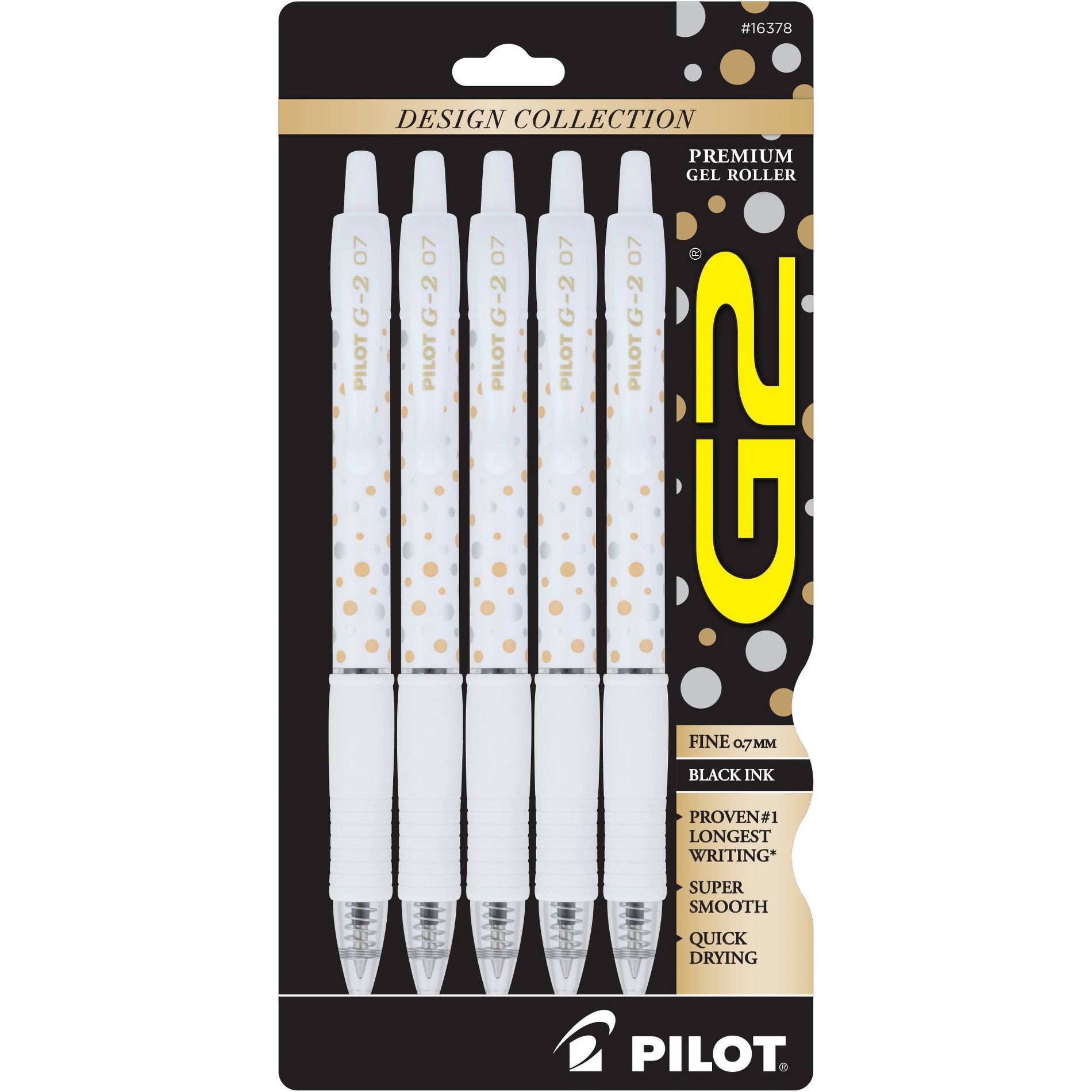 Pilot 5pk G2 Design Collection Dots Gel Pens Fine Point 0.7mm Black Ink