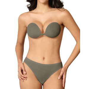 Niidor Women's Invisible Strapless Bra Backless Sticky Bra Upgrade Magnetic Clasp Adhesive Bra New Craft Lace Silicone Bras with Thong Underwear - 1 of 4