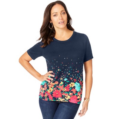 Jessica London Women's Plus Size Fine Gauge Crewneck Shell