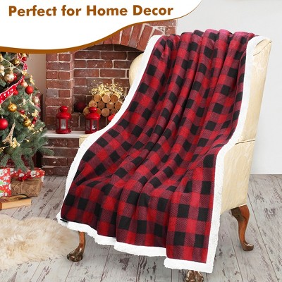 Red Buffalo Plaid Sherpa Reversible Fleece Throw Blanket 50" x 60"