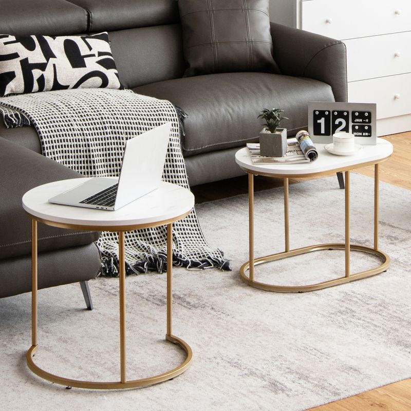 Costway Nesting Coffee Table Modern Set of 2 Marble Coffee Side Table Set Living Room, 3 of 11