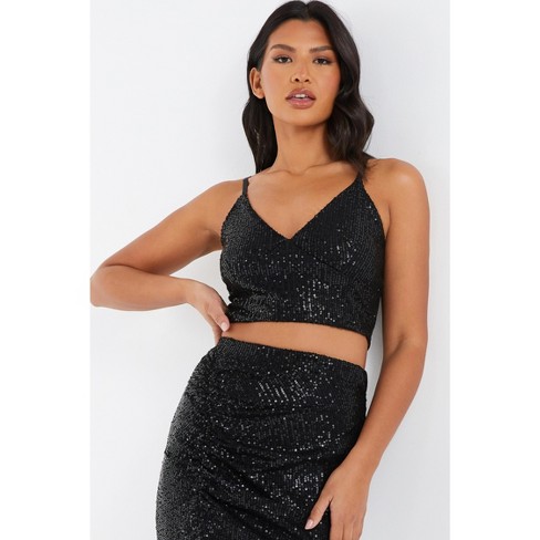 Black Sequin Crop Top