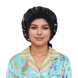 Anna-Kaci Women Silk Bonnet for Sleeping Satin Hair Bonnet with Butterfly Print and Adjustable Tie Band - 1 of 4
