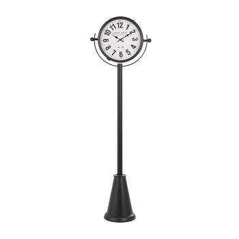 72"x22" Metal Double Sided Tall Standing Floor Clock with Cone Shaped Base Black - Olivia & May