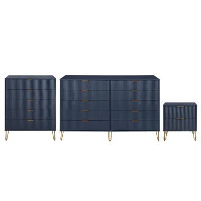 Manhattan Comfort Dumbo 3pc 5 Drawer Dresser, 10 Drawer Dresser and Nightstand Set