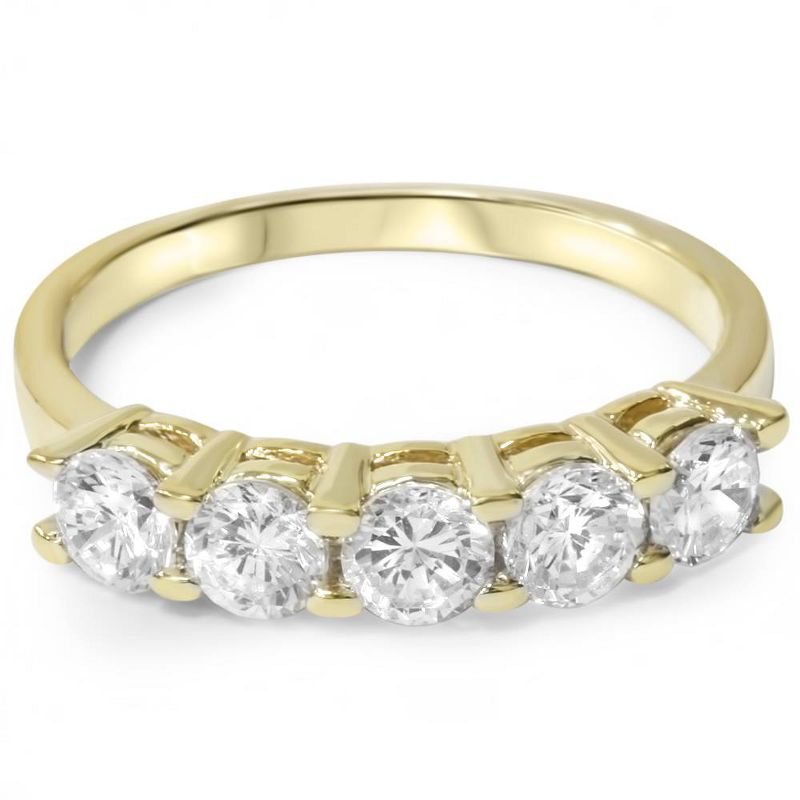 Pompeii3 3/4ct Diamond 5-Stone Wedding Anniversary 14K Yellow Gold Ring, 2 of 6