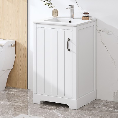 NicBex Bathroom Vanity with Sink, Bathroom Cabinet Storage, 1 Soft Closing Cabinet Door with Double Shelves for Bathroom