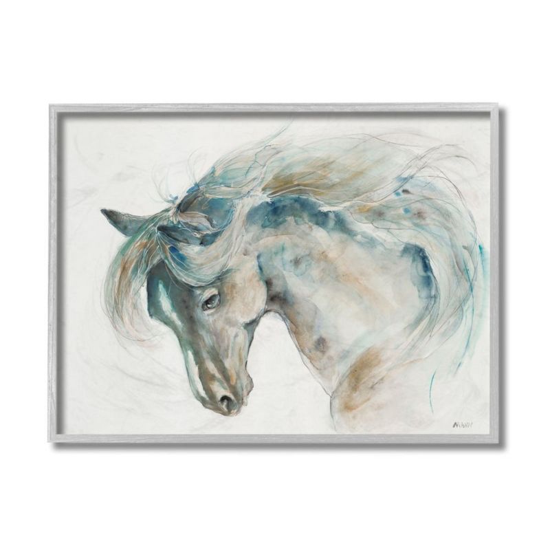 Stupell Industries Minimalist Watercolor Horse Portrait Blue Beige, 1 of 7