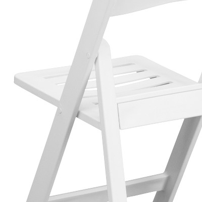 Emma + Oliver 2 Pack White Resin Slatted Folding Chairs