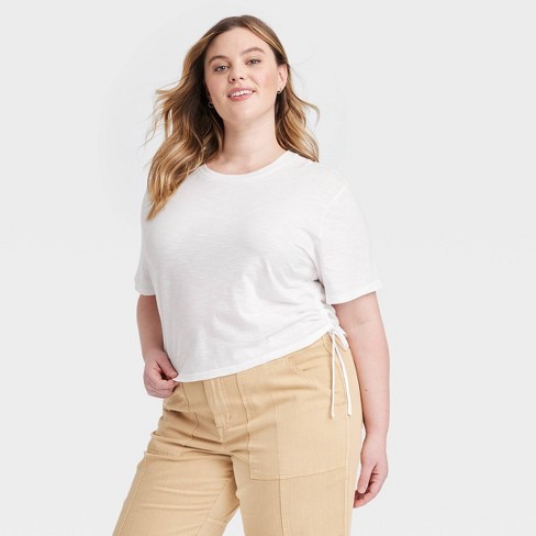 Women's Side Ruched Short Sleeve T-shirt - Universal Thread™ White 3x :  Target