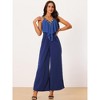 Seta T Women's V Neck Ruffle Front Sleeveless Summer Wide Leg Long Jumpsuit - 3 of 4