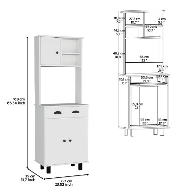 White Manufactured Wood Kitchen Pantry with Cabinets and Shelves
