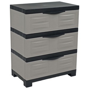HomeRoots 30" Gray And Black Heavy Duty Plastic Three Drawer Utility Cabinet - 1 of 4