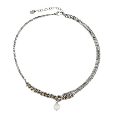 Slate by Rebl Pearl Charm Necklace  Stainless Steel