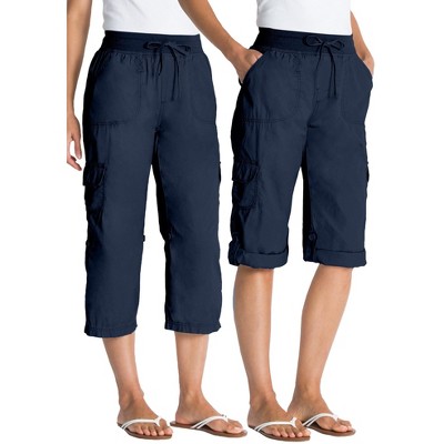 Woman Within Plus Size Petite Convertible Length Cargo Capri/Bermuda