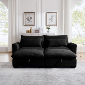 3 Pieces Modern Sofa With Storage Ottoman, Modular Couch Sectional Sofas Small With Pillows And Round Armrests, Small L Shape Sofa-Cuddlewood - 1 of 4