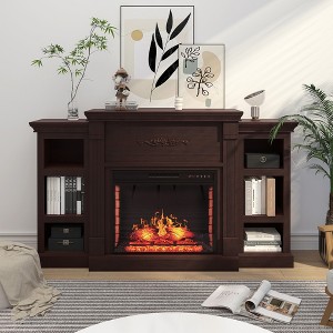 CLIHOME 70.2-in W TV Stand with Fan-forced Flat wall Electric Fireplace with Remote Control Included - 1 of 4