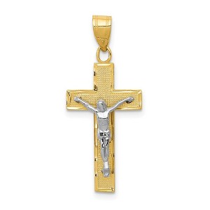 Black Bow Jewelry 14k Two Tone Gold Diamond-cut Crucifix Cross Pendant - 1 of 4