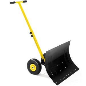 Snow Shovel with Wheels,29.1" W x 19.3" H Heavy Duty Snow Pusher for Driveway,Ergonomic Snow Pusher Shovel with Snow Removal Adjustable Angle - 1 of 4