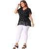 Agnes Orinda Women's Plus Size V Neck Short Sleeve Floral Print Tiered Peplum Blouses - 3 of 4