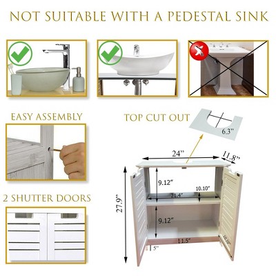 White MDF Under Sink Bathroom Cabinet with Louvered Doors