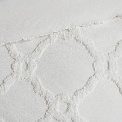 Full White Cotton Tufted Geometric Comforter Set