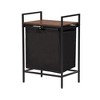FurnitureR 19.69'' Laundry Hamper with Shelf, 1-Section Laundry Sorter with Removable Bag & Wooden Top, Wide Metal Frame Laundry Basket Brown/Black - 3 of 4