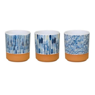 Melrose Watercolor Planter with Clay Accent (Set of 3)