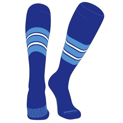 PEAR SOX Striped OTC Baseball, Softball, Football Socks (E) Royal, Sky Blue, White