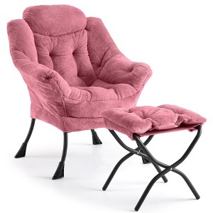 Modern Lazy Sofa Chair with Soft Bag Upholstery and Iron Frame, Single Indoor Sofa Chair Featuring Comfortable Backrest and Footres - 1 of 4