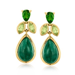 Ross-Simons 7.00 ct. t.w. Emerald, .80 ct. t.w. Chrome Diopside and .60 ct. t.w. Peridot Drop Earrings in 18kt Gold Over Sterling - 1 of 3