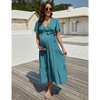 Whizmax Maternity Dress Women's V-Neck Puff Sleeve Pleated Maxi Dress for Baby Shower - 2 of 4