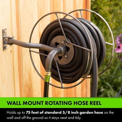 Silver Steel Wall Mounted Swivel Hose Reel 75 ft
