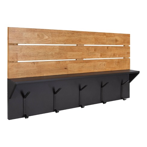 42 x 22 Samuels Decorative Wall Shelf with Hooks Rustic Brown/Black -  Kate & Laurel All Things Decor