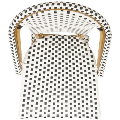 Zaid Black and White Wicker Counter Stool with Brown Frame