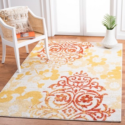 Gray and Gold Floral Synthetic Runner Rug, 2'2" x 9'