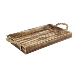 HomeRoots Brown Wooden Tray with Rope Handles - 1 of 4