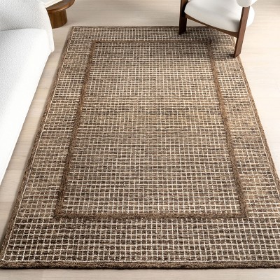 Brown Geometric Wool 10' x 14' Handmade Tufted Area Rug