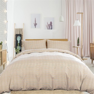 3 Pcs Microfiber Winter Stripe Bedding Sets Queen Khaki - PiccoCasa