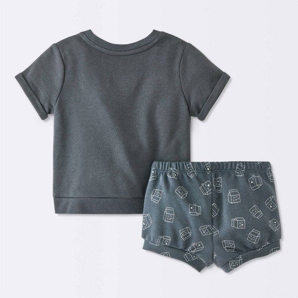 Conjunto de Bebé de Manga Corta y Pompis Monstruo de Leche - Cloud Island™ Gris Carbón 2