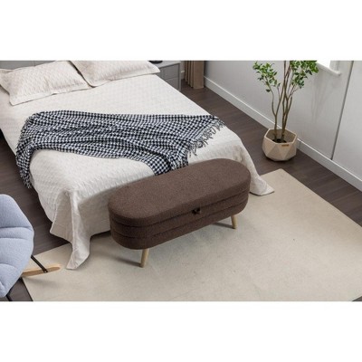 PAGED Oval Velvet Storage Ottoman Bench,44.88" End of Bed Bench with Wood Legs,Ottoman with Storange for Living Room,Bedroom,Entryway
